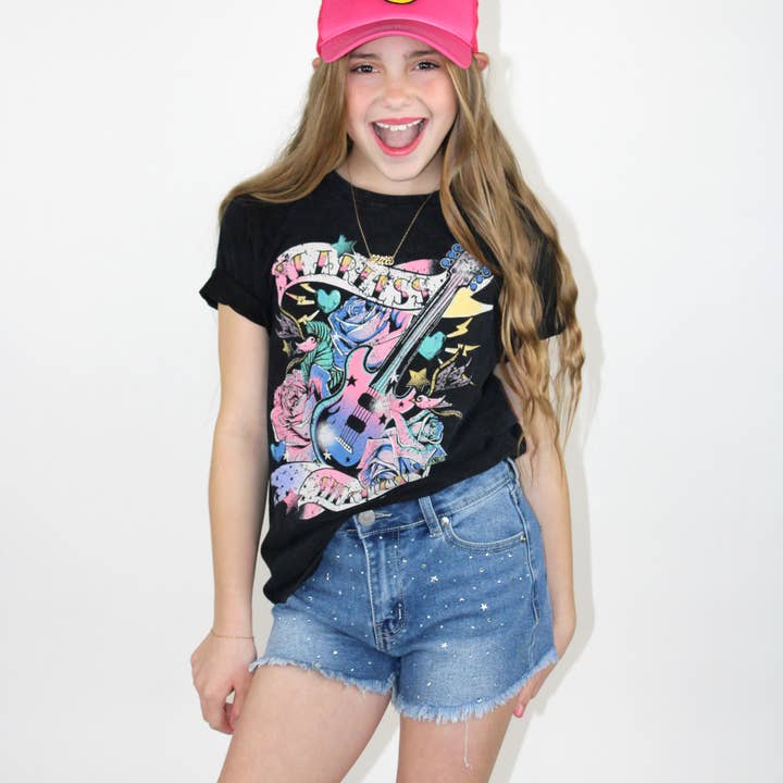 Camicia con grafica per chitarra rock and roll - TWEEN GIRLS per la vendita all'ingrosso da parte di Paper Flower