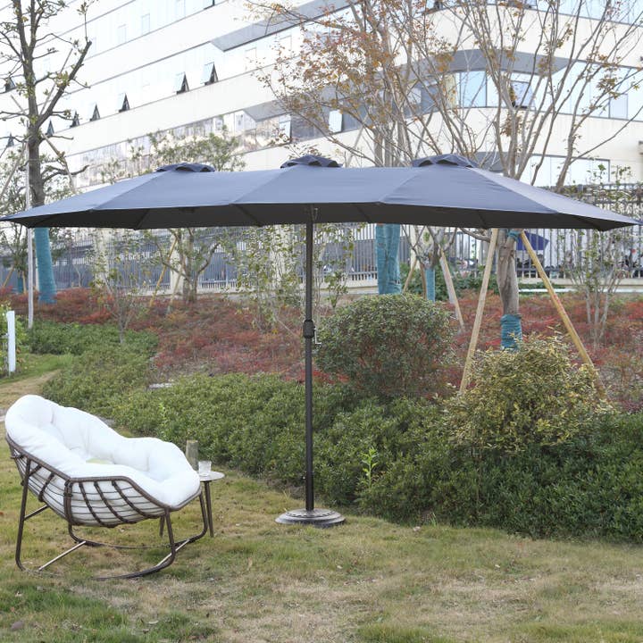 39F Inc. - Wholesale Patio Umbrella - 14.8ft Double-Sided Outdoor Umbrella with Crank – Navy Blue