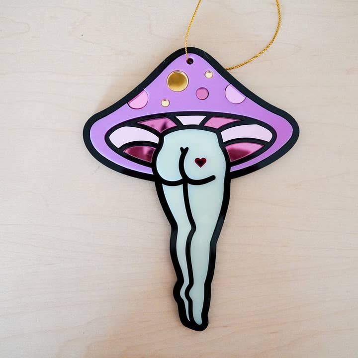 Pink mushroom ornament for wholesale by Whimsy Makers