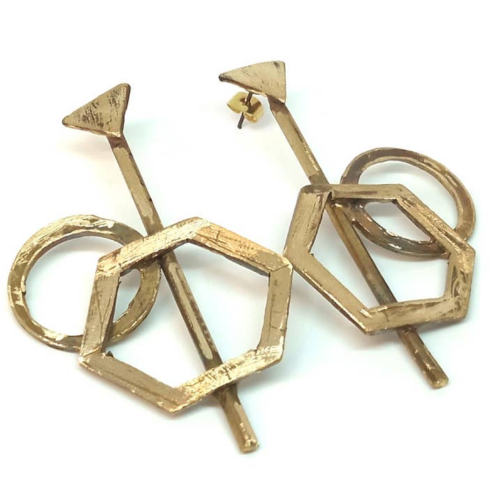 Sacred Geometry Circle & Exagon mässingsörhängen för wholesale av Thomas Ayers Jewellery