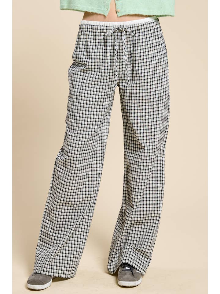 Mimosa - Vente Pantalon d'intérieur/de jogging – femme - Pantalon de détente en vichy avec ceinture contrastante