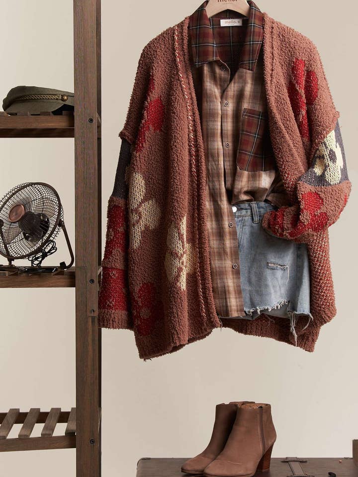 Caramel Daisy Oversize Terry Knit Cardigan for wholesale on Faire