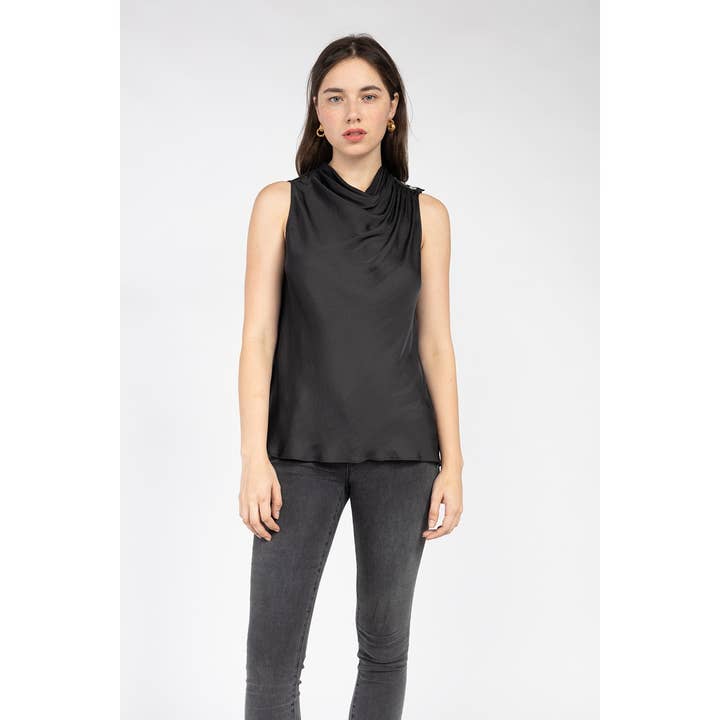 Sleeveless Draped Mock Neck Top for wholesale by Naked Zebra Rack