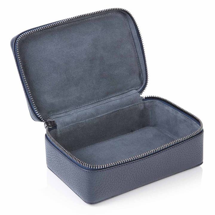 Indigo Blue Richmond Leather Large Trinket Box for wholesale by David Hampton
