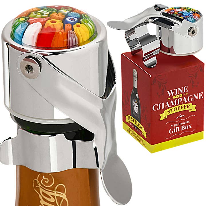 Evan James Designs - Wholesale Wine Stopper - Millefiori Glass Champagne & Wine Stopper (Multi-colored)1