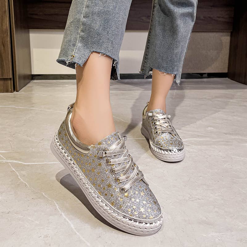 LAV-iSH/AIDANGUS PTY LTD - Wholesale Lifestyle trainers – Women′s - Glittery Silver Twinkle Sneakers2