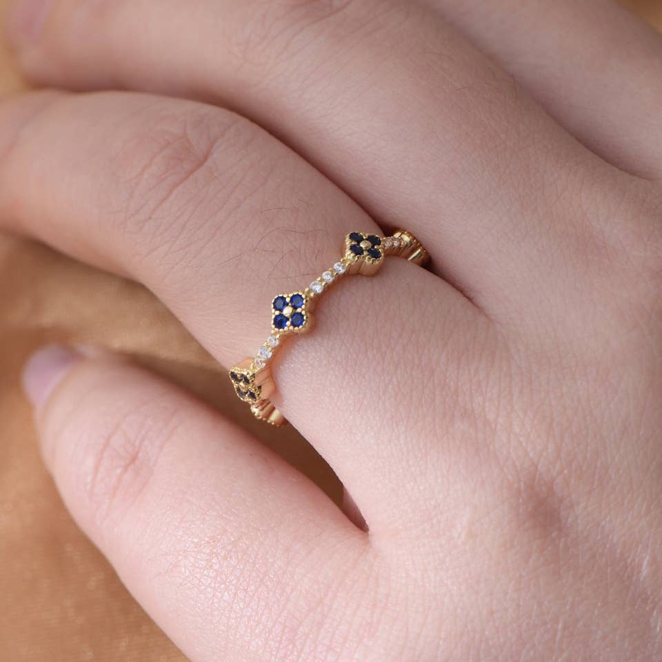 Gemcohub - Wholesale Multi-Stone Ring - Sapphire Blue Clover Zircon S925 Sterling Silver Ring6