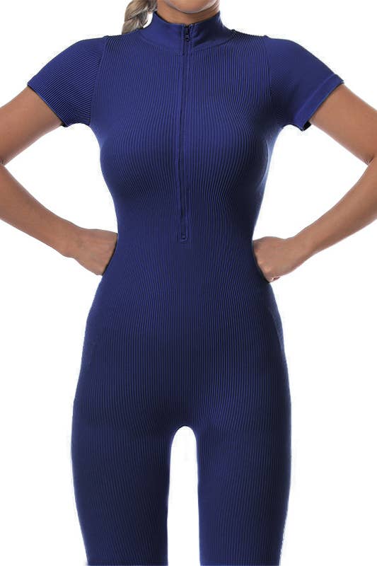 Color 5 - Wholesale Jumpsuit - Dames - Premium naadloos geribd jumpsuit met korte mouwen en ritssluiting aan de voorkant1