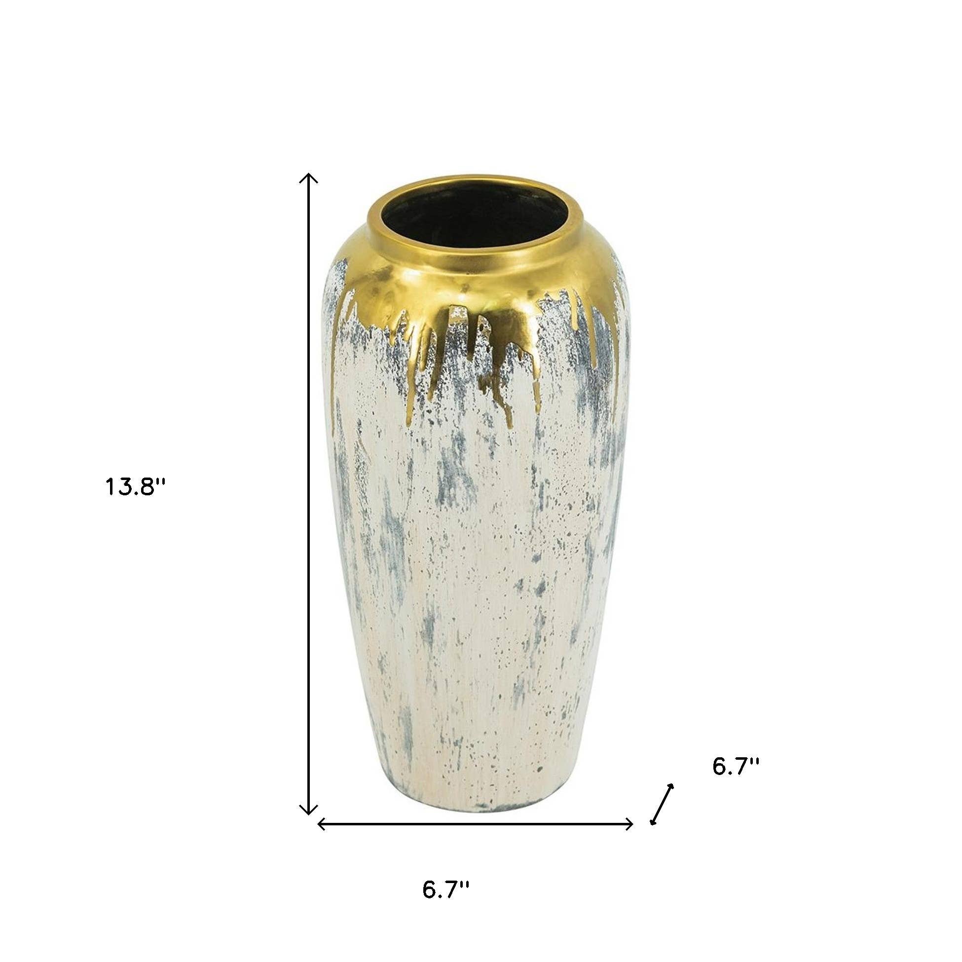 HomeRoots - Wholesale Vase - 14" Gray Ivory And Gold Modern Abstract Ceramic Table Vase2