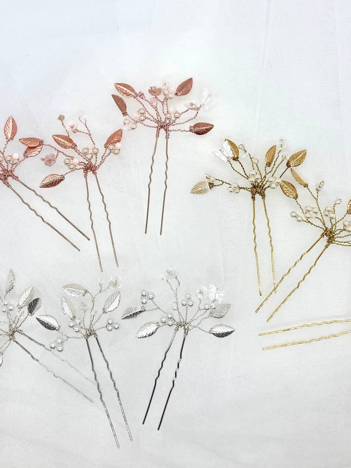 Horquillas para el pelo con perlas y mariposas/Horquillas de boda con joyas/ para venta al por mayor de Rose Red Bridal