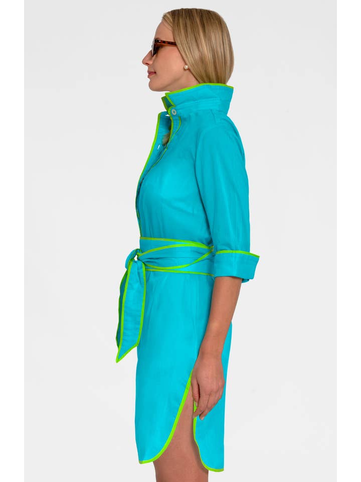 Turquoise Shirt Tails Short Dress - Cotton for wholesale on Faire