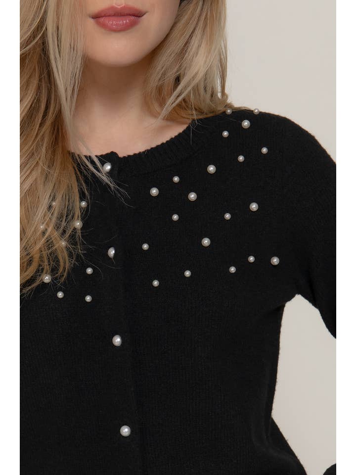 Active Basic | Active USA - Wholesale Cardigan - Women's - Long Sleeve Round Neck Pearl Embellished Sweater Cardigan11