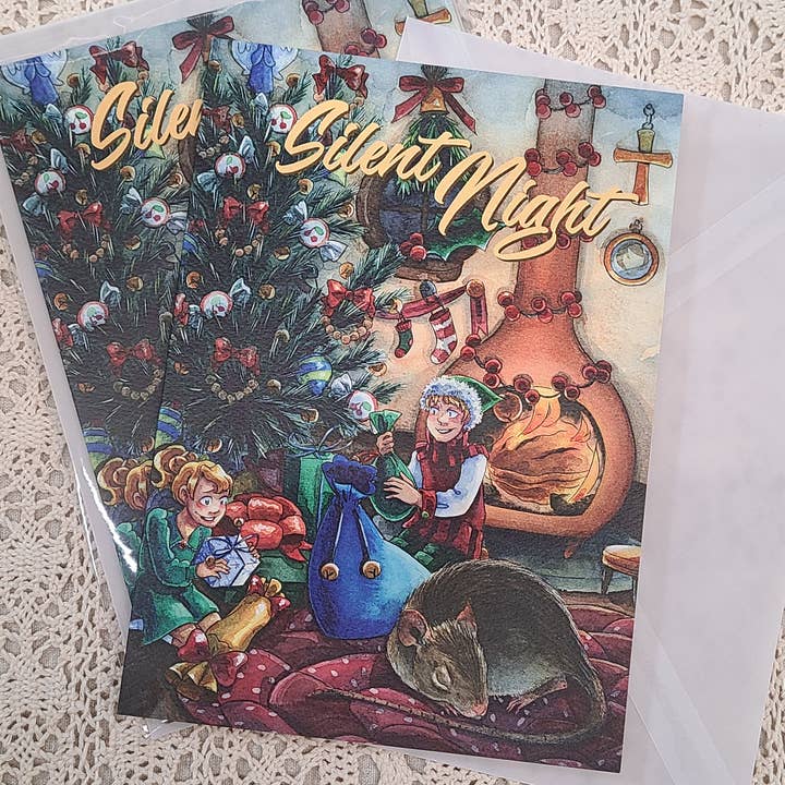 „Stille Nacht“ 5"x7" Weihnachtskarte mit Umschlag für den Großhandel von Nattosoup Studio