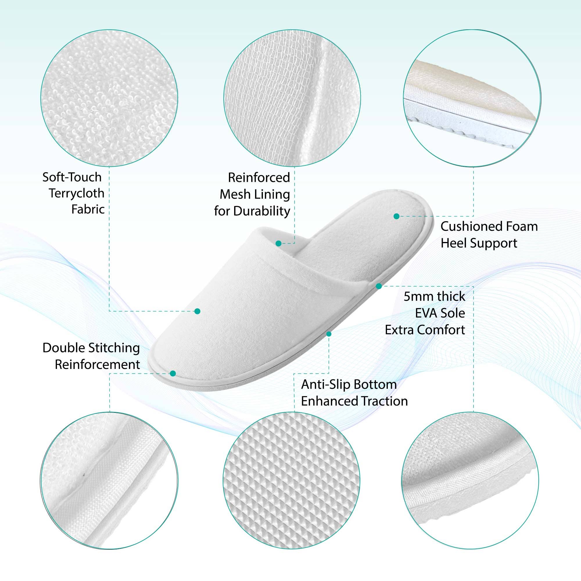 Appearus Products Corp. - Wholesale Slippers - Unisex - Case of 100: Disposable Closed Toe Fine Terry Spa Slippers1