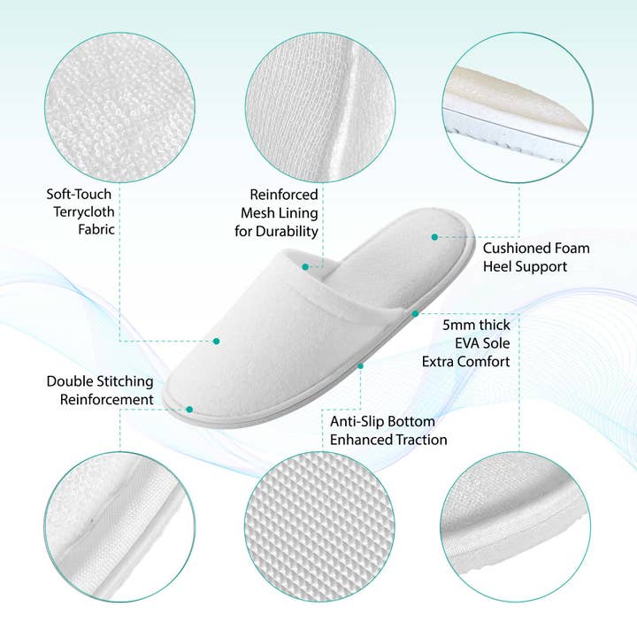 Appearus Products Corp. - Wholesale Slippers - Unisex - Case of 100: Disposable Closed Toe Fine Terry Spa Slippers1