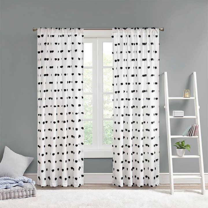Pom-Pom Semi Sheer Window Curtain, Black for wholesale by Olliix
