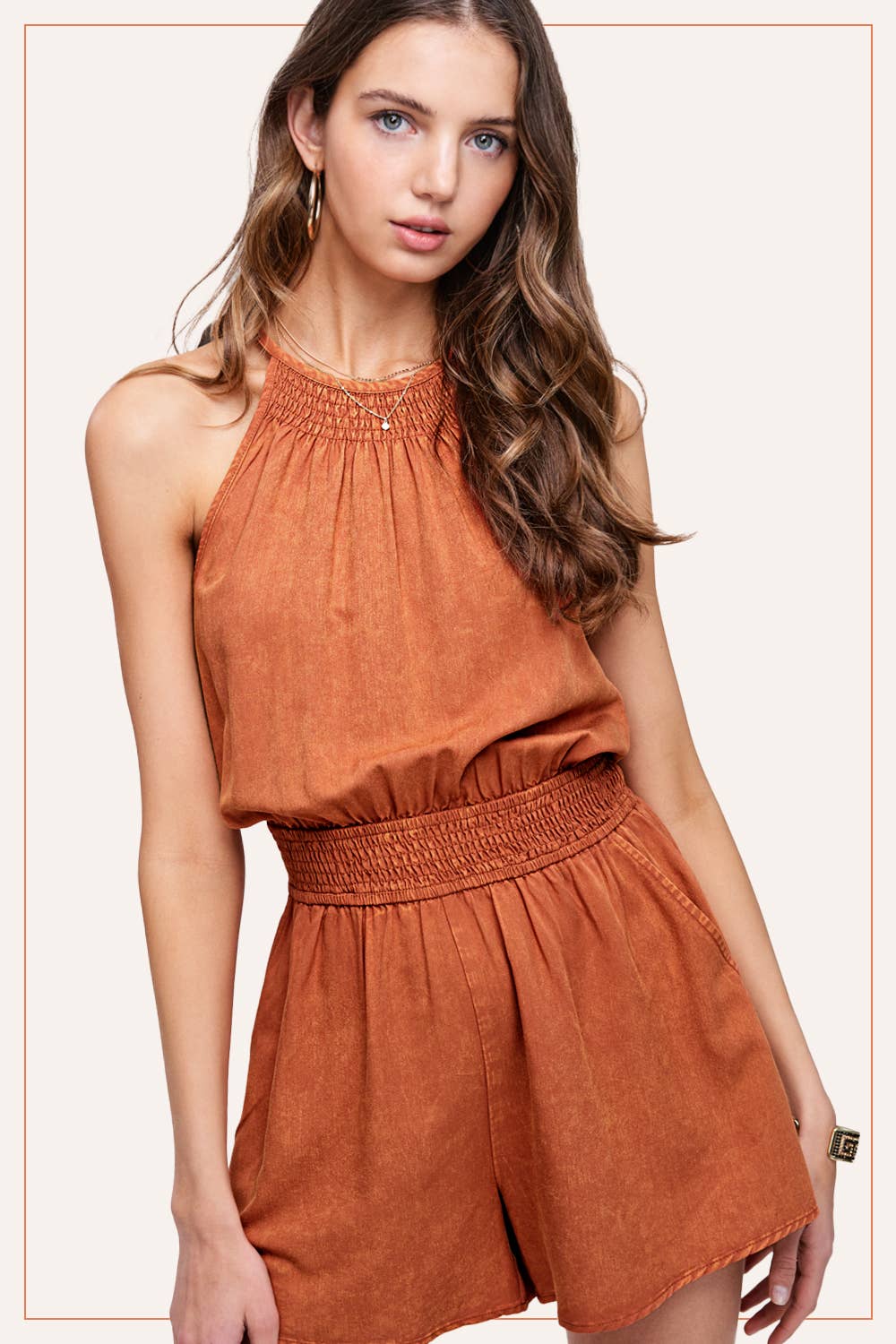 La Miel - Wholesale Romper - Women's - HCD9313-Mineral Washed Sleeveless Mini Romper with Pocket5