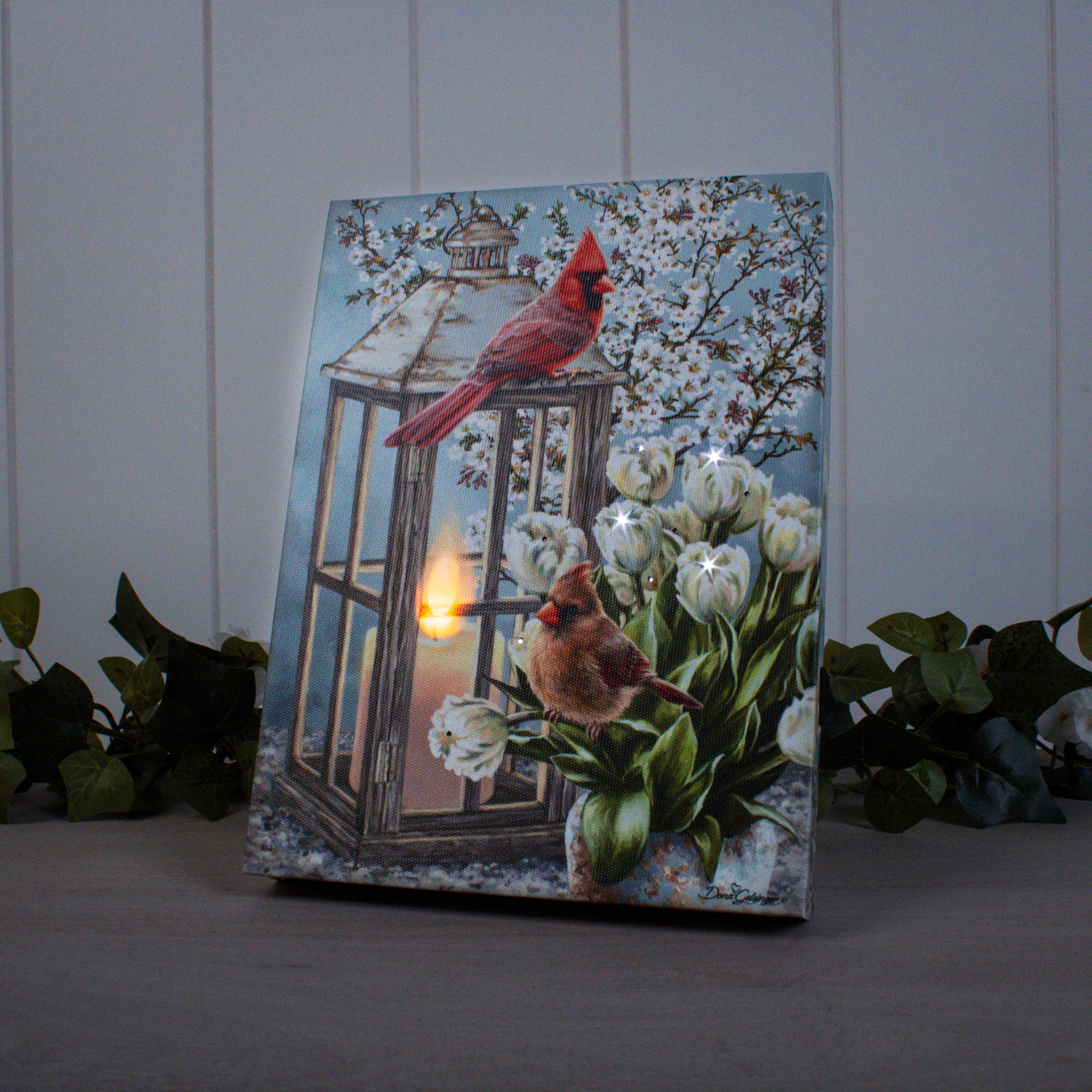 Glow Decor - Wholesale Decorative Tabletop Object - Sweet Cardinals 8x6 Lighted Tabletop Canvas1