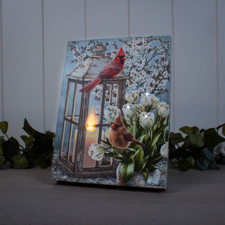 Glow Decor - Wholesale Decorative Tabletop Object - Sweet Cardinals 8x6 Lighted Tabletop Canvas1
