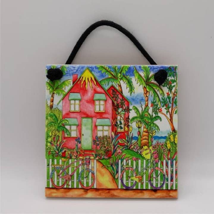 Florida Vibes Art / Mungo Key Designs - Wholesale Muurtegel - Twee fietsen strandhuisje keramische tegels1