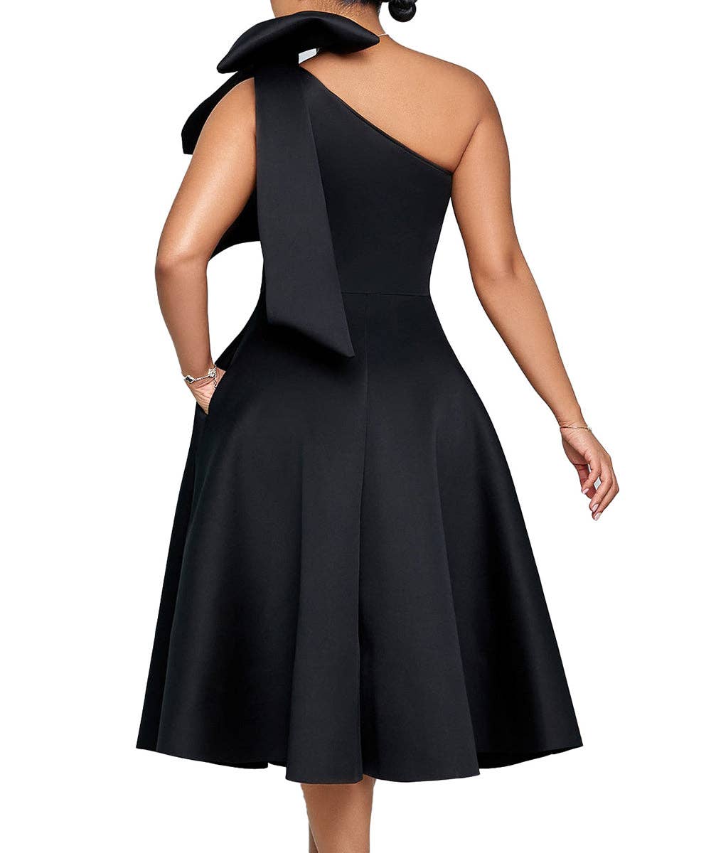 Aria Romance - Wholesale Dress - Women's - Asymmetric Bow-Sleeve Swing Dress12