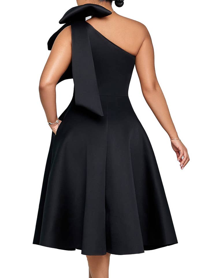 Aria Romance - Wholesale Dress - Women's - Asymmetric Bow-Sleeve Swing Dress12