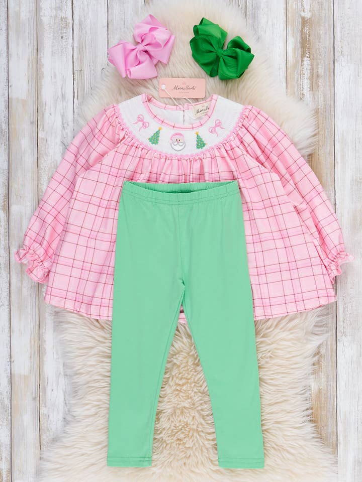 Marie Nicole Clothing - Wholesale Top & Leggings Set - Kids - Plaid Christmas Delight Smocked Outfit2
