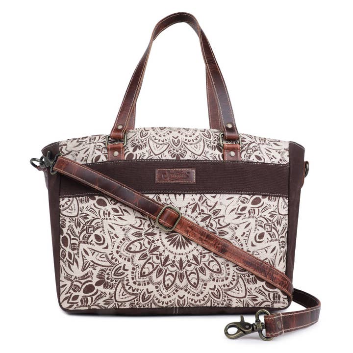 Sac fourre-tout en toile et cuir pour femme - Timberwolf/Van Dyke pour la vente par Sixtease Bags USA