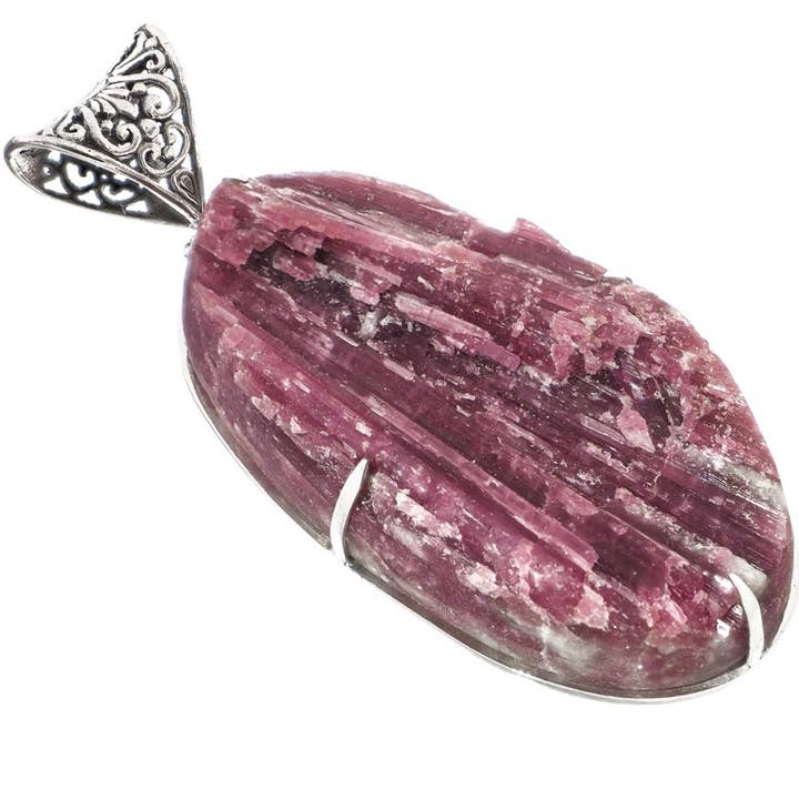 925 sterling silver bold pink tourmaline druzy rough sterling pendant, 3 1/2" for wholesale by FifiRose