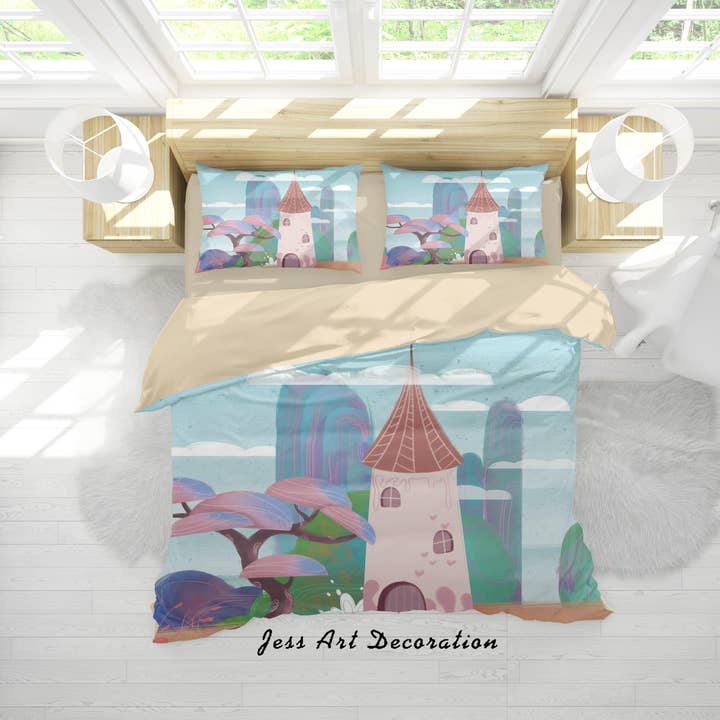 3D Cartoon Castle Tree Mountain Quilt Cover Set Bedding Set Duvet Cover Pillowcases A543 LQH for wholesale by Jess Art Decoration