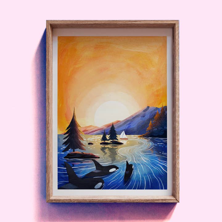 Orcas Giclee Art Print for wholesale by Hello Grimes