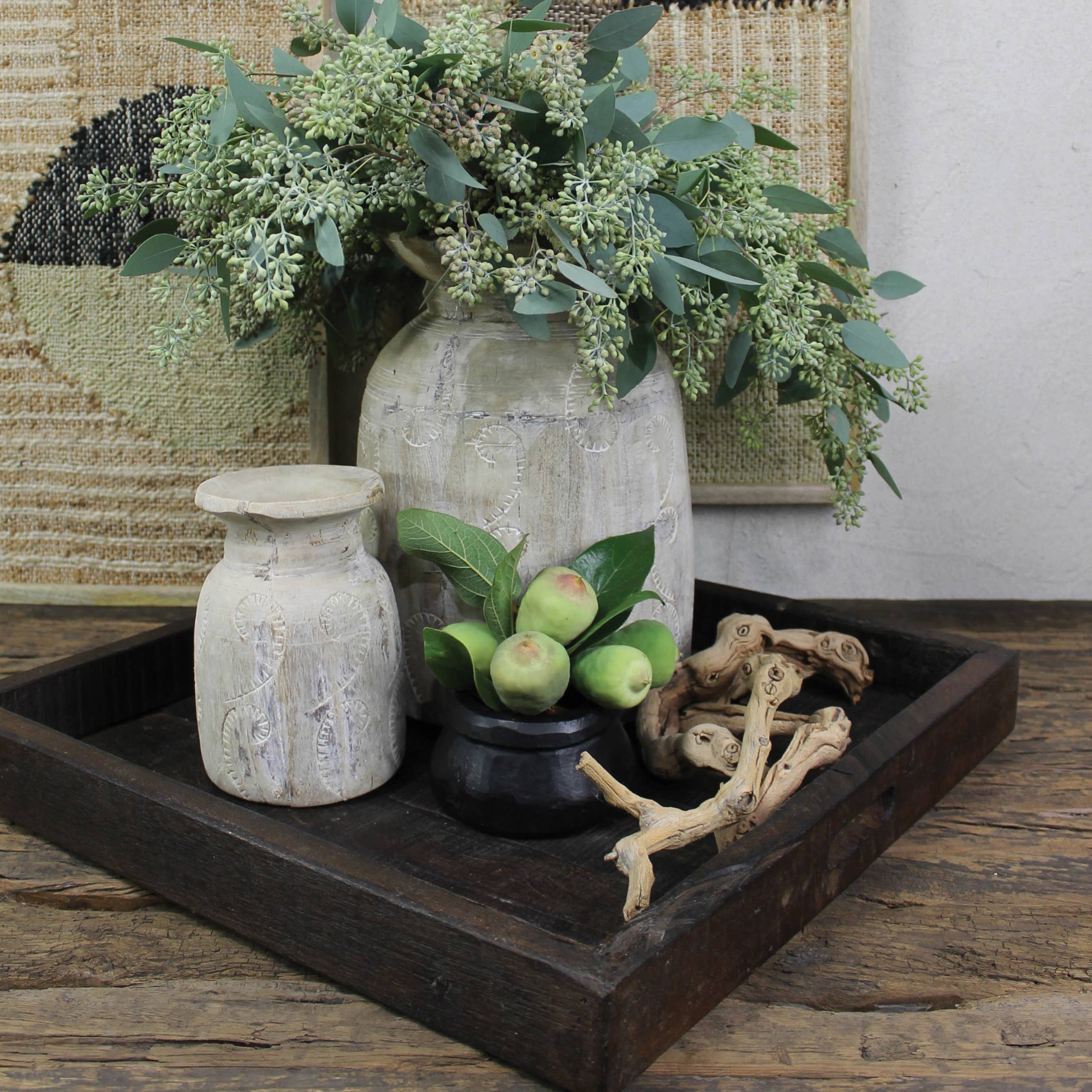 HomArt - Venta al por mayor Floreros - Maceta de madera tallada, encalada - Med2