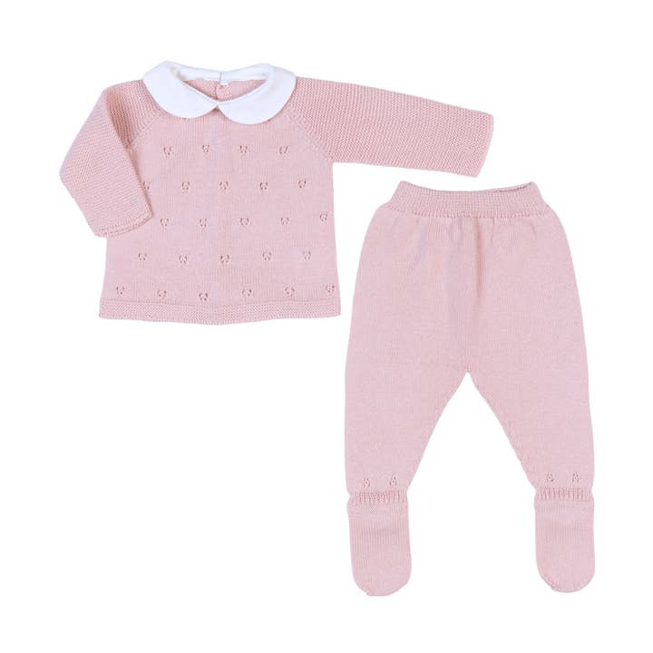 MILOU | Ensemble de couvre-bébé 2 pièces en tricot de coton rose pour filles pour la vente par Bebe Sweeny