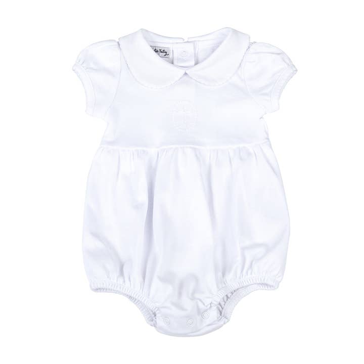 Blessed Embroidered Collared Boy Bubble - White for wholesale by Magnolia Baby