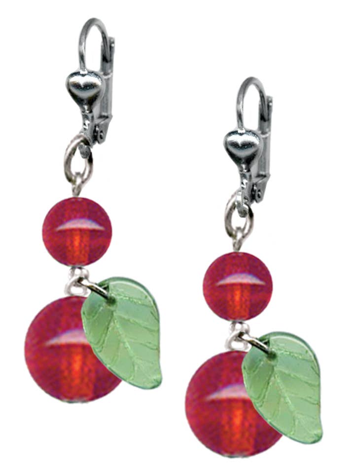 Glamware Cherry and Leaf Dangle Earrings for wholesale by Classic Hardware