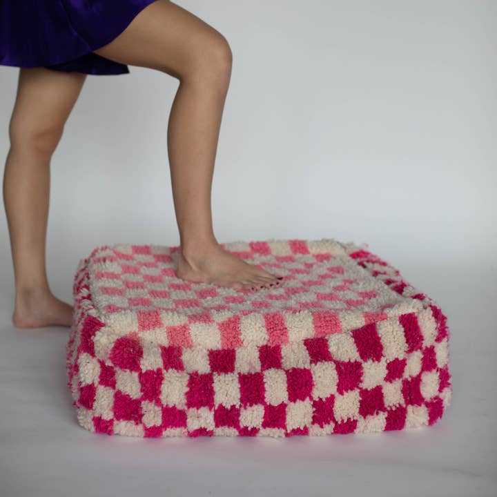 Voyage - Venta al por mayor Puf - Puf otomano marroquí cuadriculado hecho a mano0