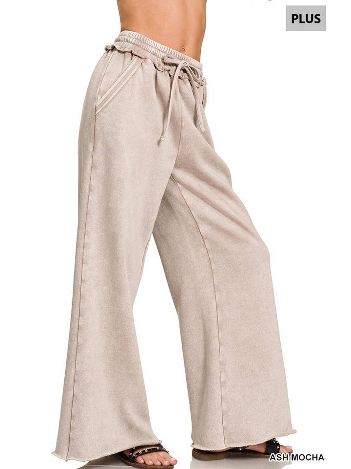 Vanilla Monkey - Vendita all'ingrosso Pantalone - Donna - Pantaloni della tuta palazzo in pile lavaggio acido con tasche Plus1