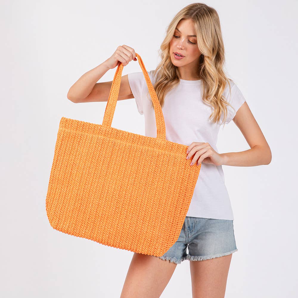 Sensibling Corp. - Wholesale Beach Bag - Solid Crochet Straw Tote Bag / Beach Bag
9