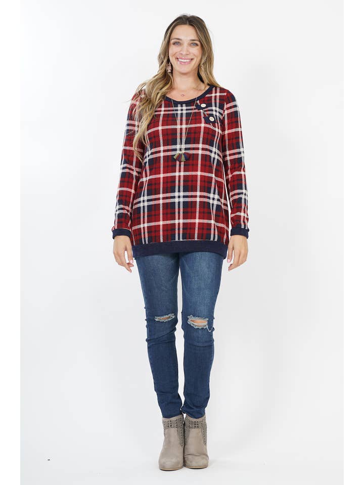 Navy  .SI-7829 PLUS SIZE Plaid Top for wholesale on Faire5