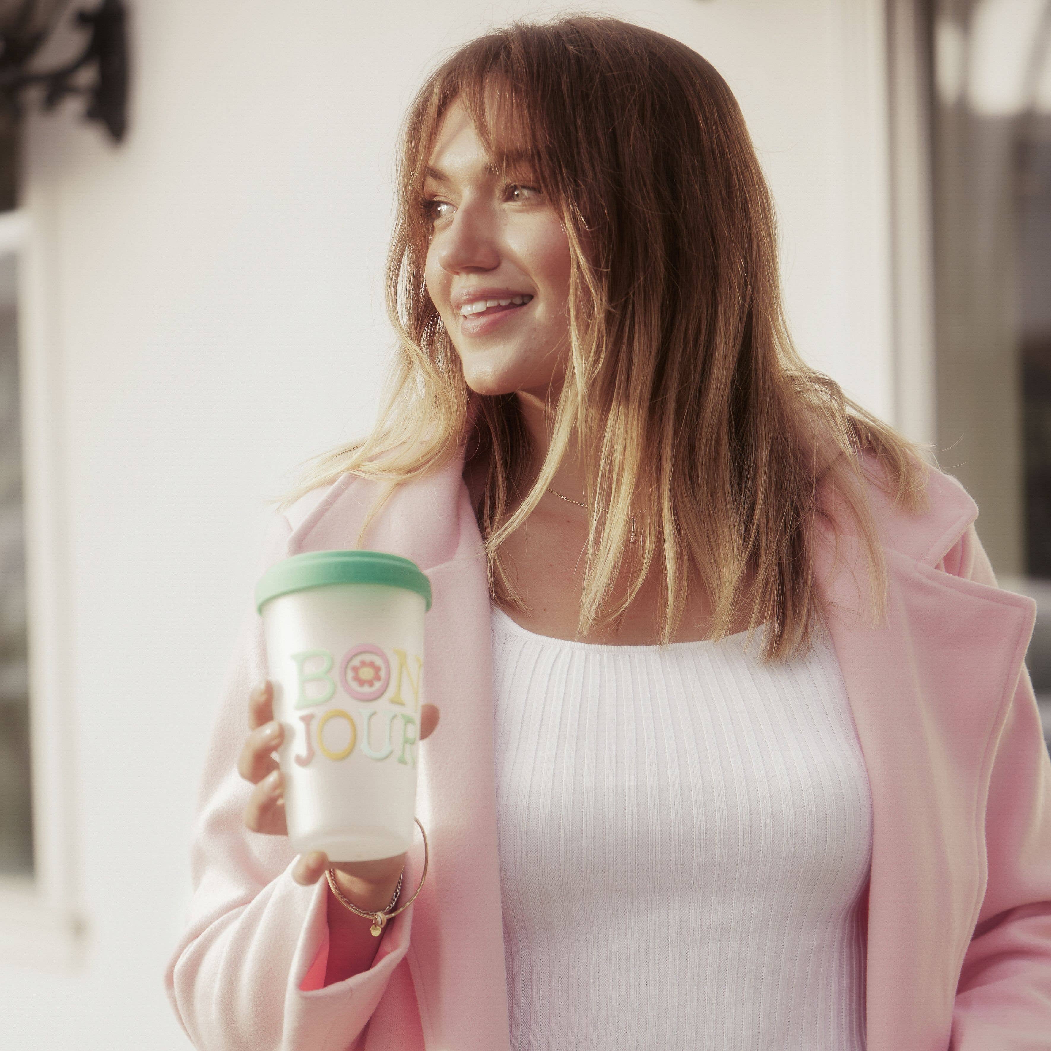 Studio Oh! - Wholesale Drinking Glass/Cup - Bonjour Glass Tumbler with Silicone Lid