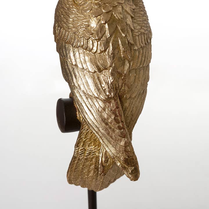 Gdeco - Wholesale Decorative figurine - Gold Resin Parrot With Black Pedestal. 41 Cm3