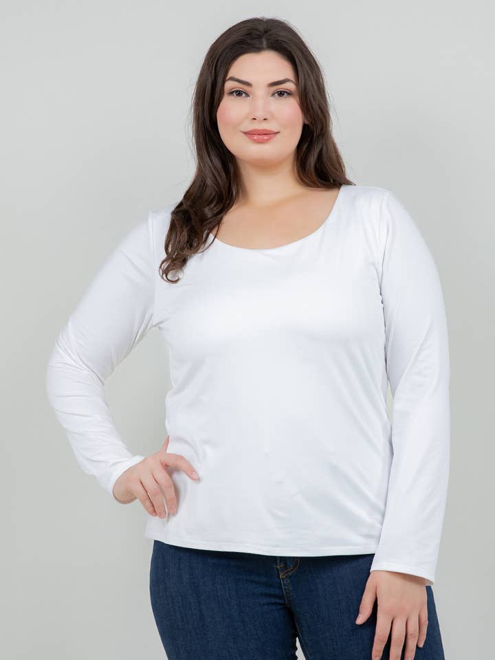 5980 long sleeve double front and back scoop neck top for wholesale by Spin USA