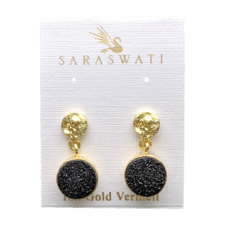SALE Sadie Black Druzy Vermeil Post Earrings for wholesale by Saraswati Imports