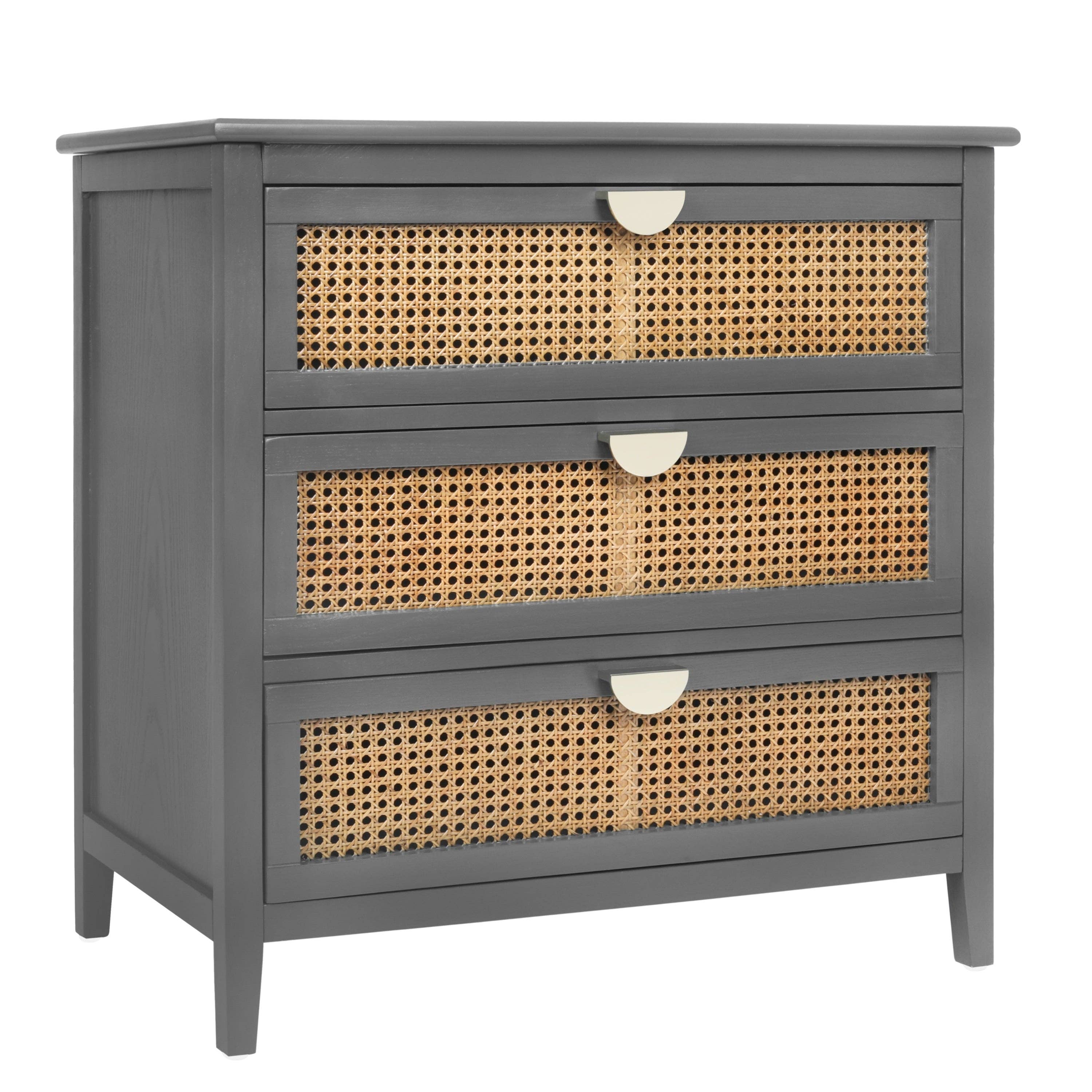 39F Inc. - Wholesale Cabinet - Gray 3-Drawer Cabinet with Natural Rattan Fronts6