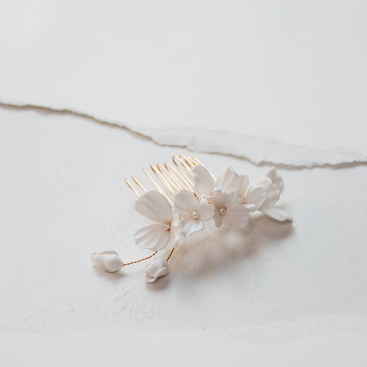 White Floral Hair Comb for wholesale by Bespoke Bridal