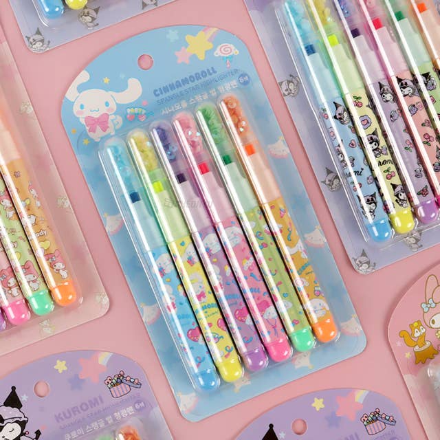 K_Wonderland - Wholesale Highlighter - Sanrio Star Shape Highlighter with Spangle Cap 6PCS set