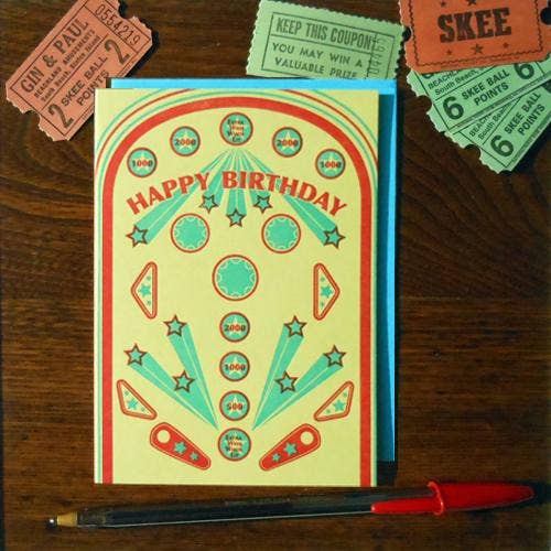 a. favorite design - Venta al por mayor Tarjetas de cumpleaños - Tarjeta de cumpleaños con estampado tipográfico estilo pinball retro