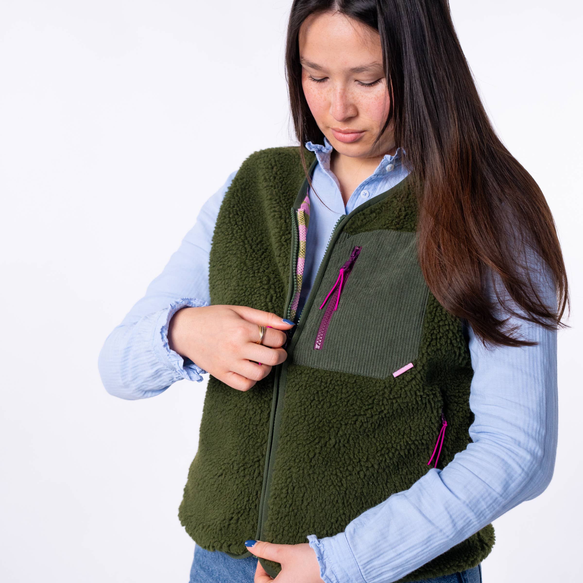 BILLYBELT - Venta al por mayor Chaleco de abrigo - Mujer - Chaleco sherpa sin mangas con cremallera para mujer en color caqui3