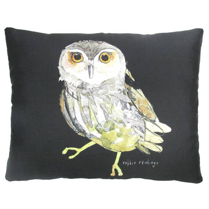 Pillow - Elf Owl on Black - indoor / outdoor cushion for wholesale by Magnolia Casual