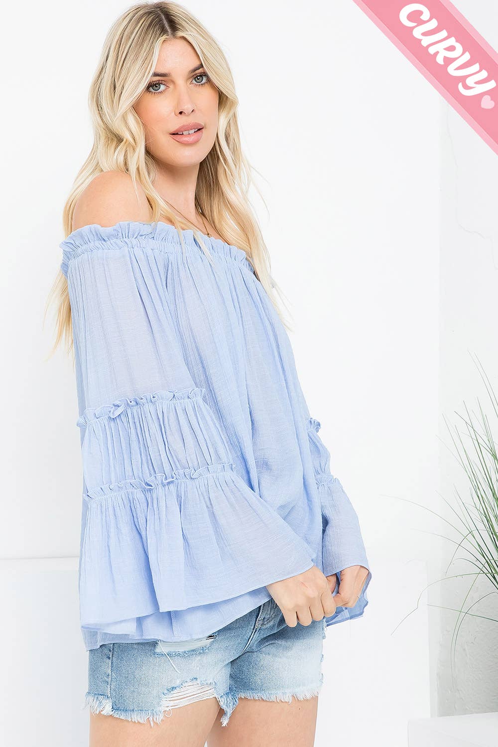 Sweet Lovely by Jen - Wholesale Blouse - Women's - PLUS SIZE  OFF SHOULDER TIERED SLEEVE TOP34